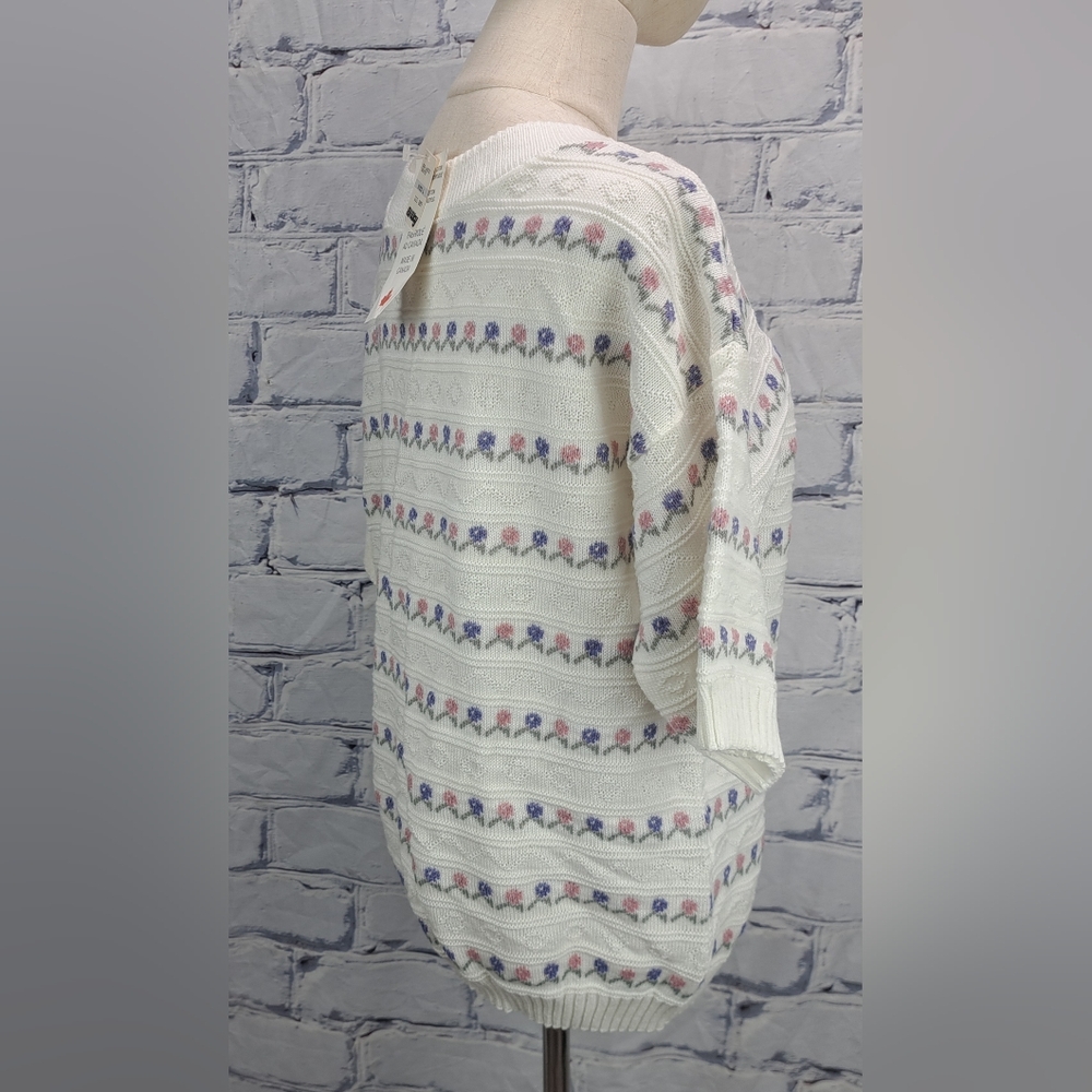 NWT Jordano Women's Sweater Cottagecore Floral Crewneck S/S Knit Oversized Large - Picture 7 of 13